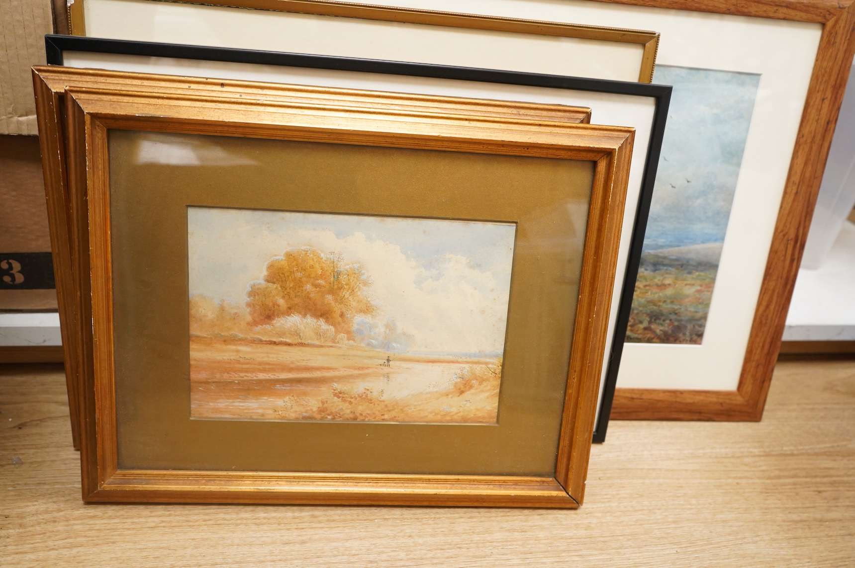 A collection of five watercolours to include examples by Reginald Smith, W. H. Bartlett and Sidney Goodwin, Plough horses, each framed